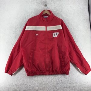Wisconsin Badgers Jacket Mens Large Reebok Red‎ White NCAA Football Windbreaker